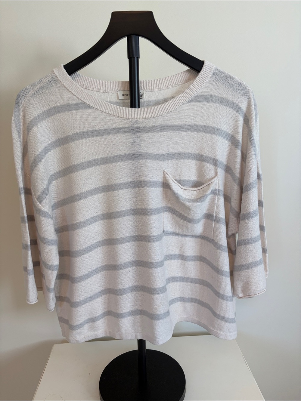 Gentle Fawn Light Grey Striped Pocket Short Sleeved Sweater